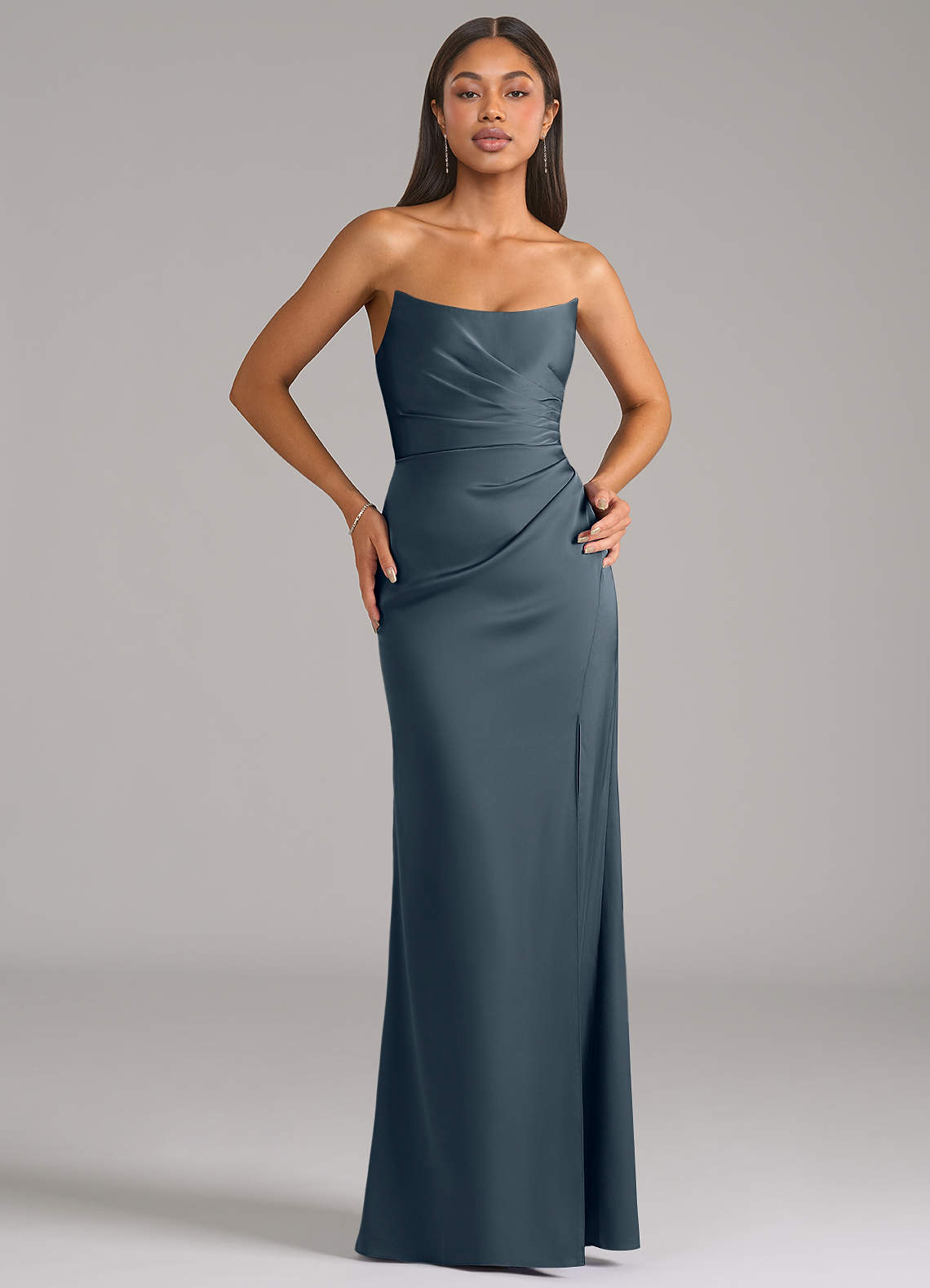 Marla Sheath Strapless Stretch Satin Bridesmaid Dress in Twilight