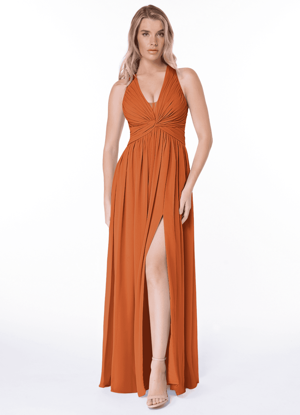 Jaclyn A-Line Halter Chiffon Bridesmaid Dress in Cinnamon