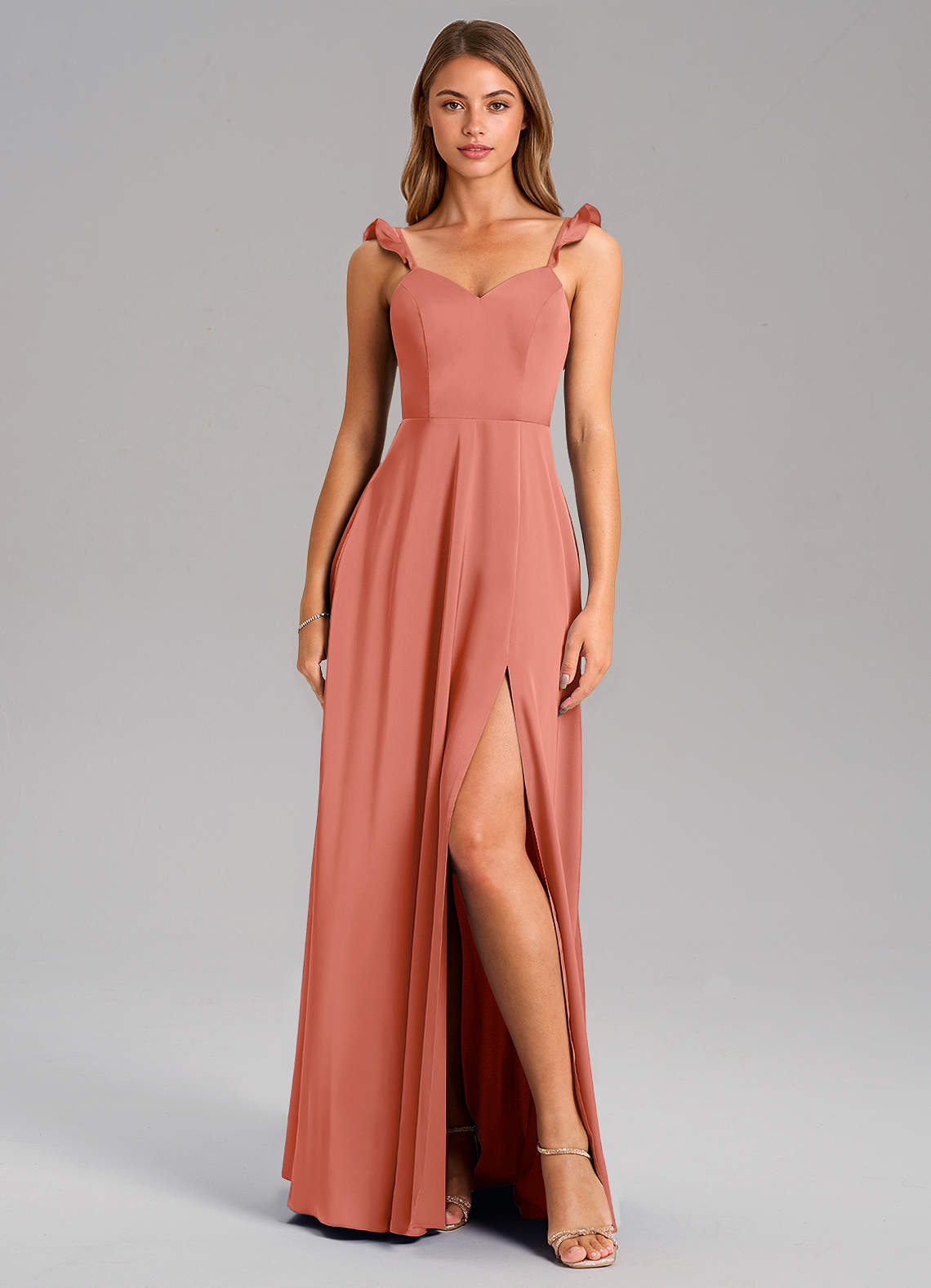 Everett A-Line V-Neck Chiffon Bridesmaid Dress in Salmon Pink