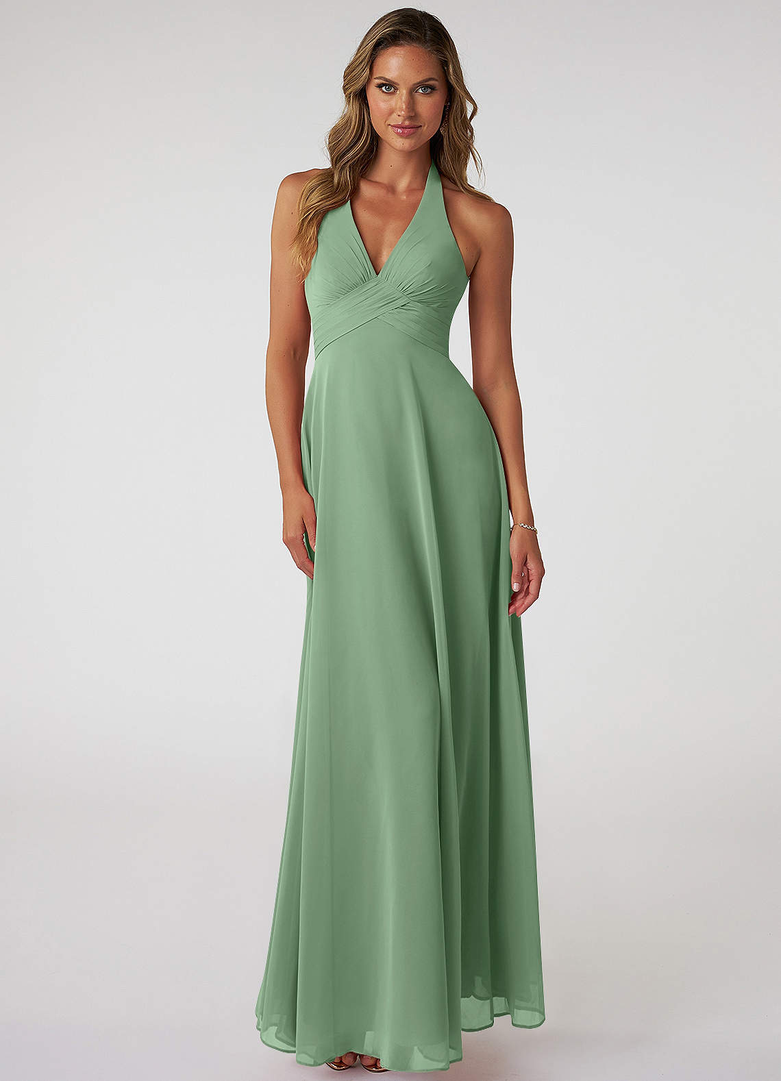 Tessie A-Line V-Neck Chiffon Bridesmaid Dress in Matcha