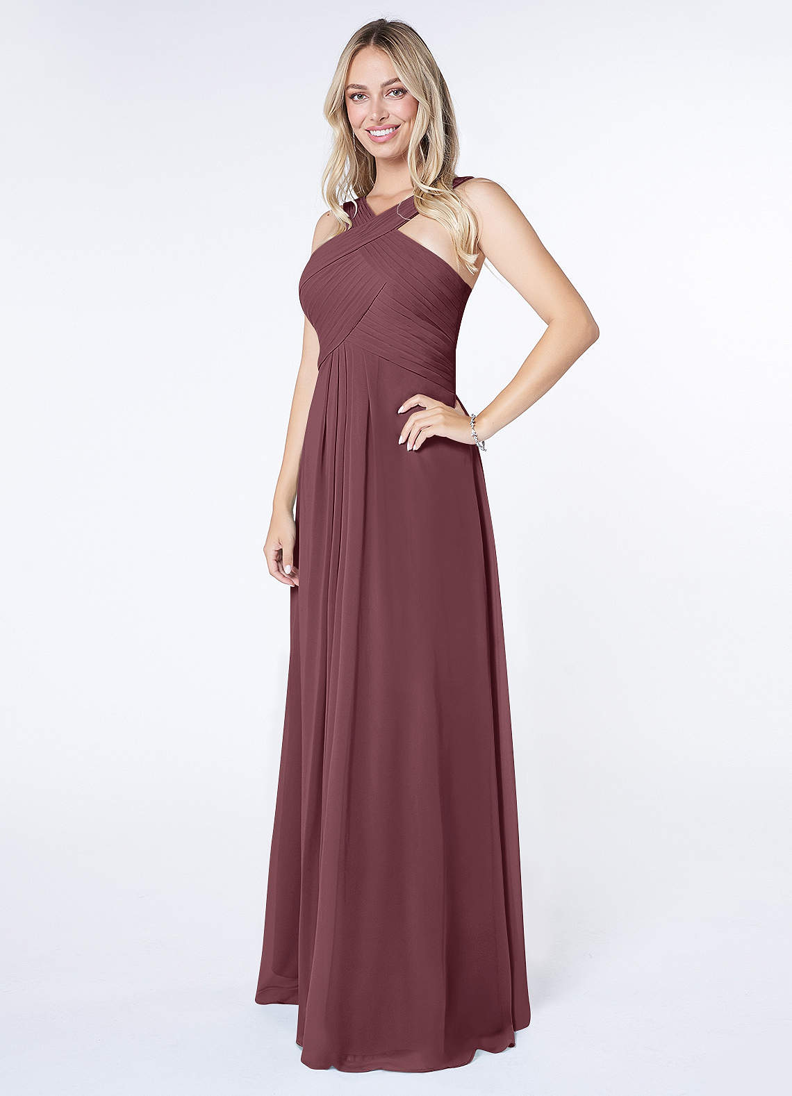 Kaleigh A-Line Halter Chiffon Bridesmaid Dress in Sangria