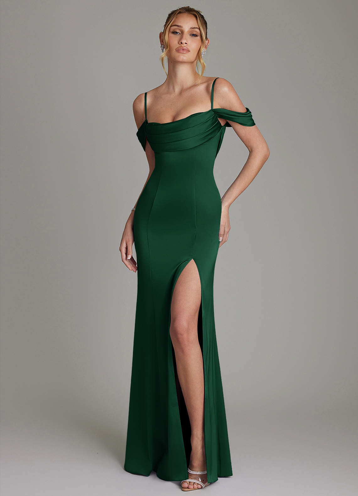 Nira Mermaid Sweetheart Stretch Satin Bridesmaid Dress in Dark Green