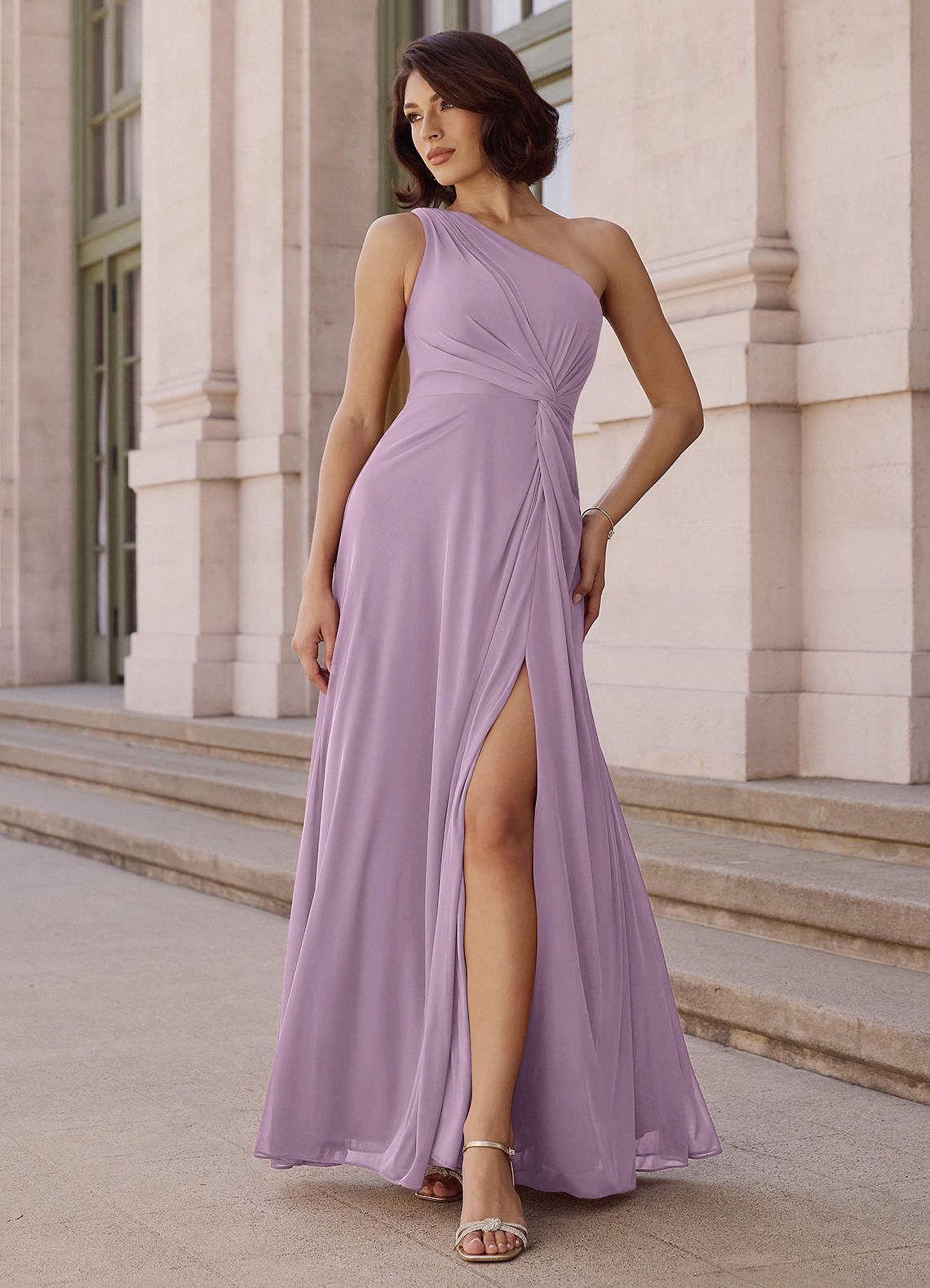 Brooke A-Line One-Shoulder Chiffon Bridesmaid Dress in Wisteria
