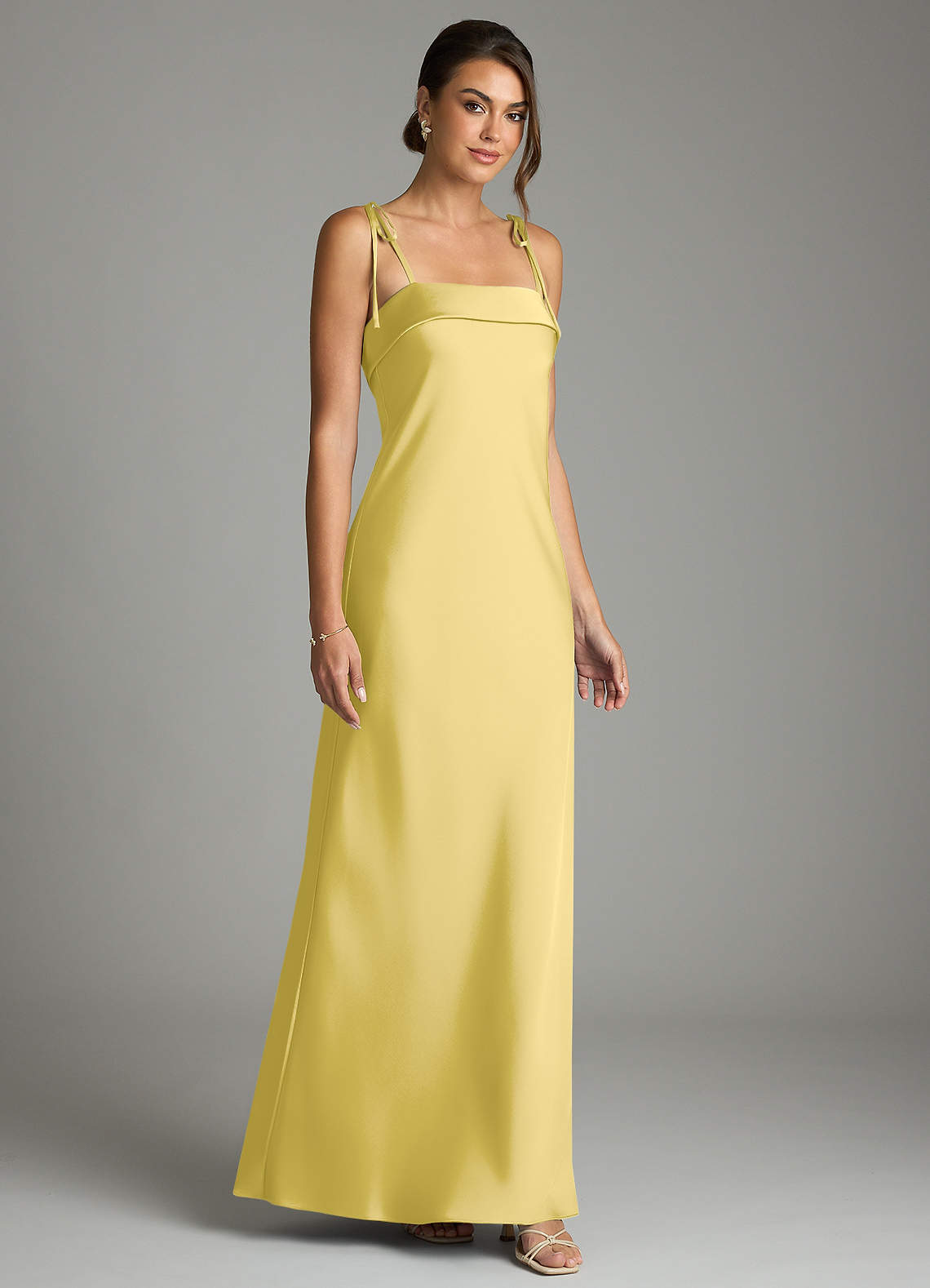 Ellia Sheath Straight-Neck Stretch Satin Bridesmaid Dress in Canary