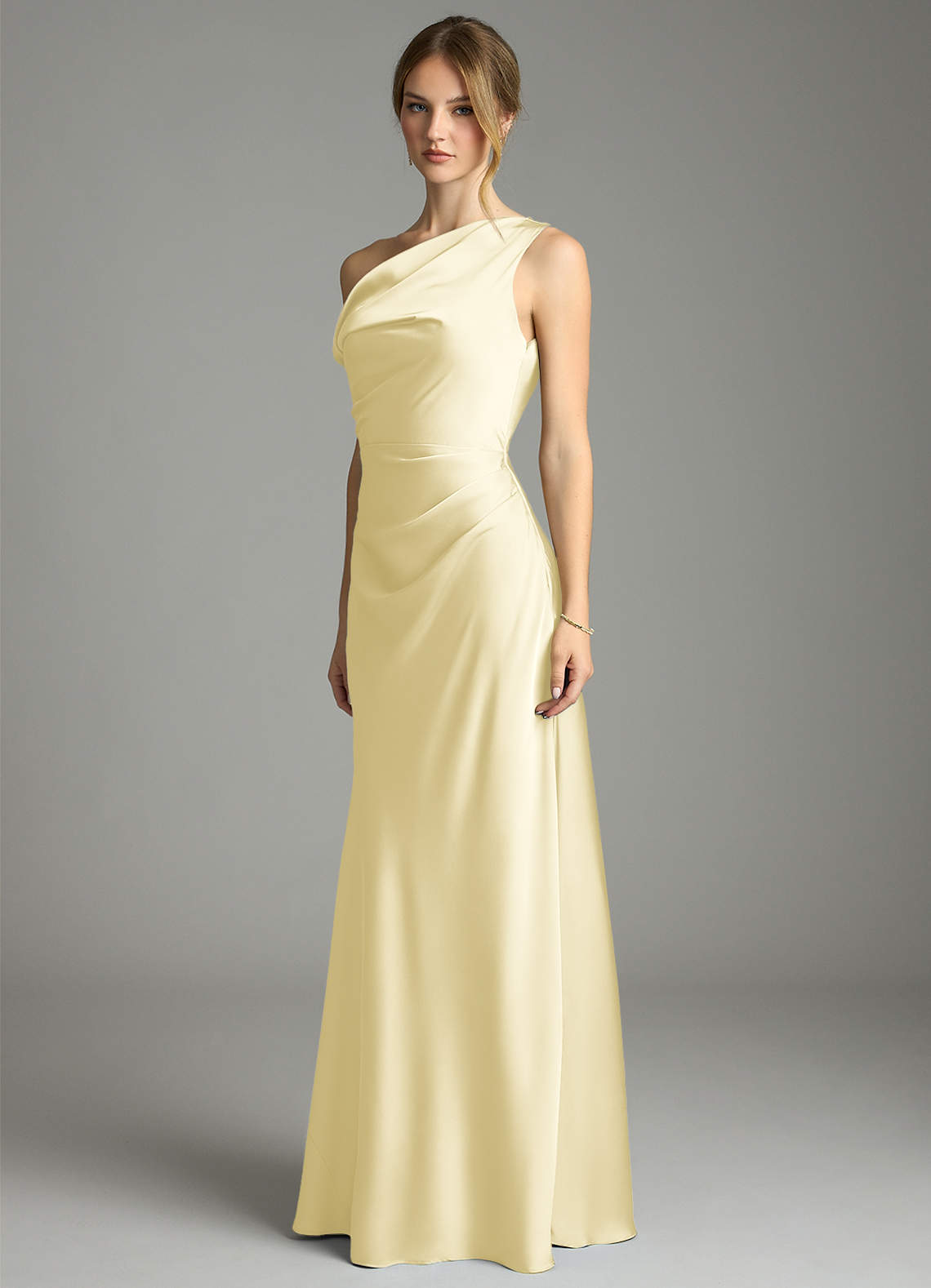 Emerson Mermaid One-Shoulder Stretch Satin Bridesmaid Dress in Lemon Sorbet