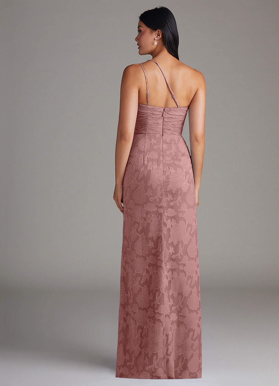 Eren Sheath One-Shoulder Floral Burnout Bridesmaid Dress in dusty rose