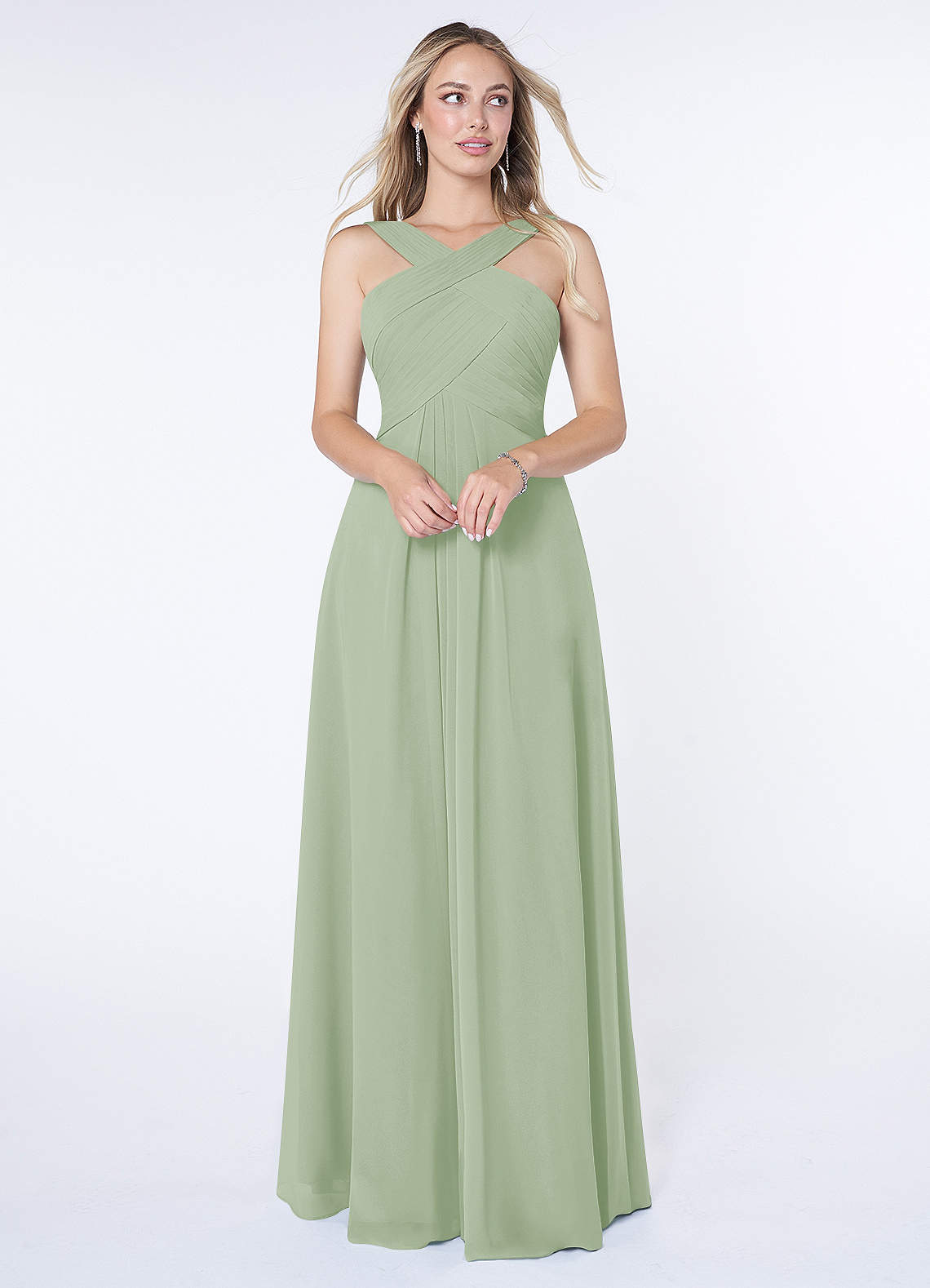 Kaleigh A-Line Halter Chiffon Bridesmaid Dress in Dusty Sage