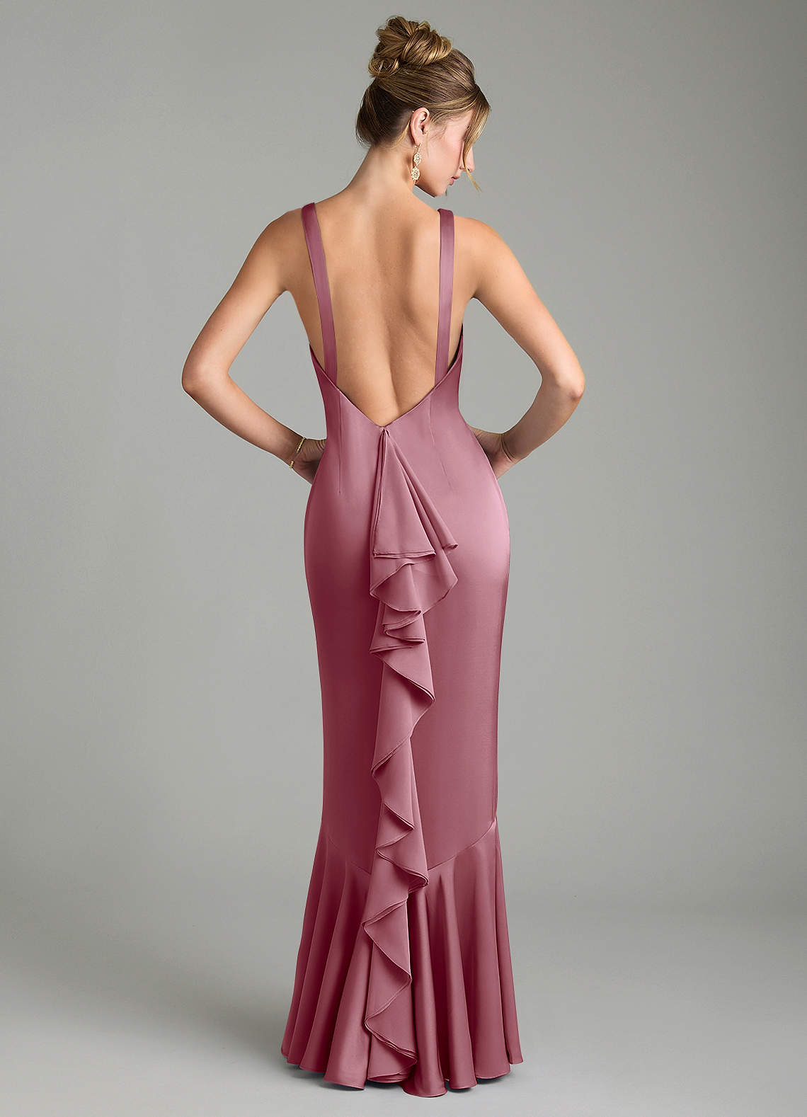 Tamera Mermaid Boat-Neck Stretch Satin and Chiffon Bridesmaid Dress in Vintage Mauve