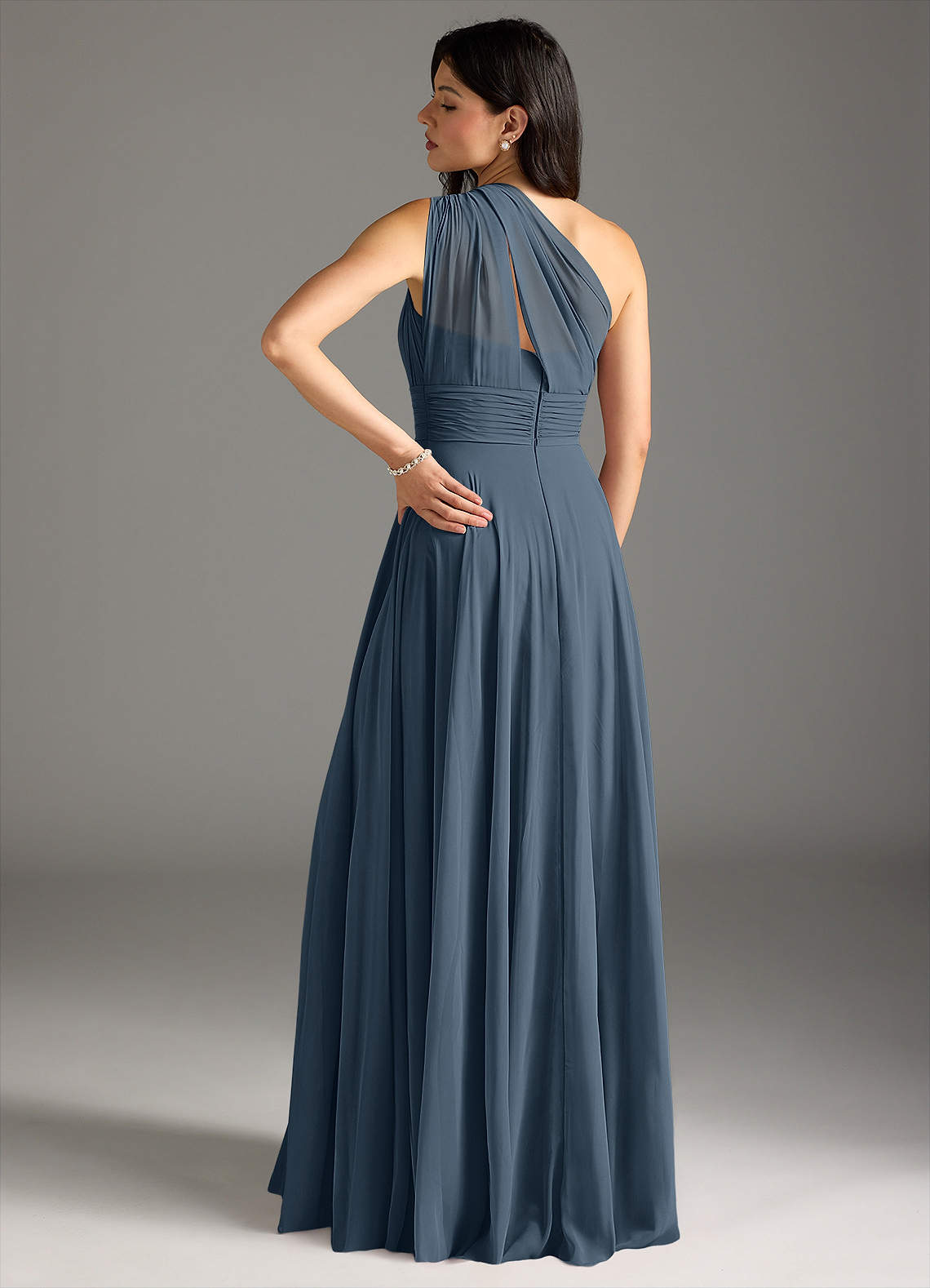 Charlize A-Line One-Shoulder Chiffon Bridesmaid Dress in Neptune
