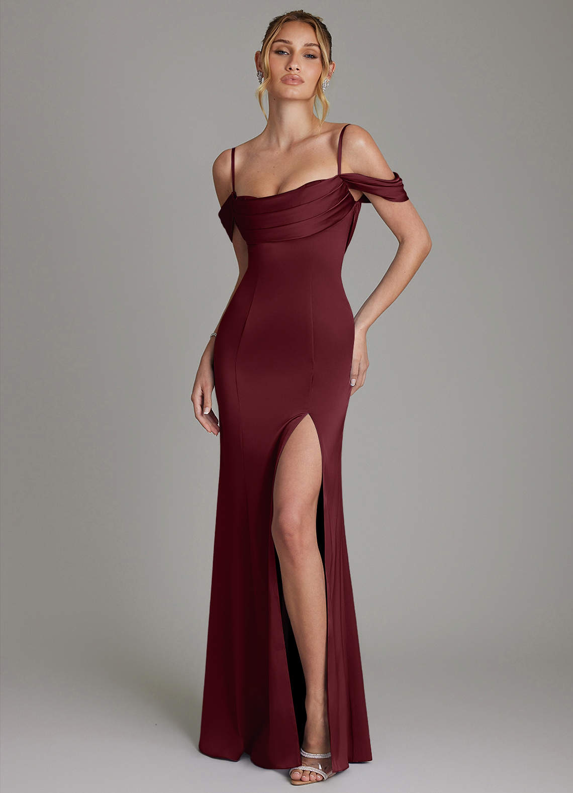 Nira Mermaid Sweetheart Stretch Satin Bridesmaid Dress in Cabernet