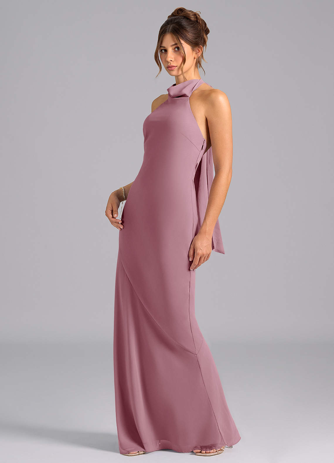 Velli Mermaid Halter Chiffon Bridesmaid Dress in Vintage Mauve