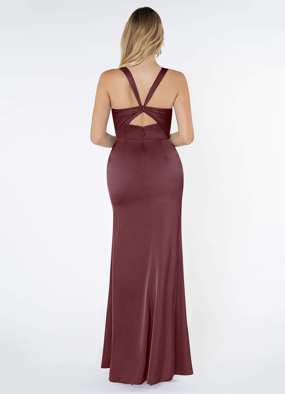Mero Mermaid Square-Neck Stretch Satin Bridesmaid Dress in Sangria