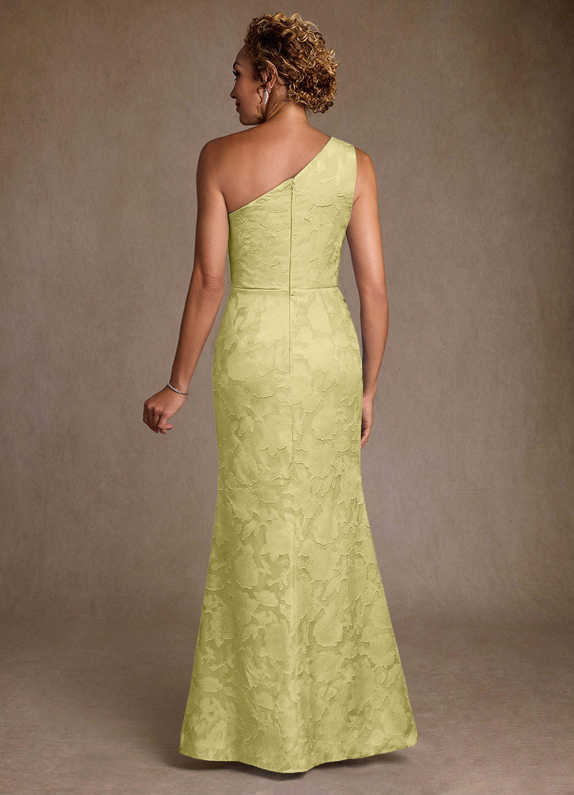 Joylin Trumpet One-Shoulder Floral Burnout Mother of the Bride Dress in Lemon Sorbet