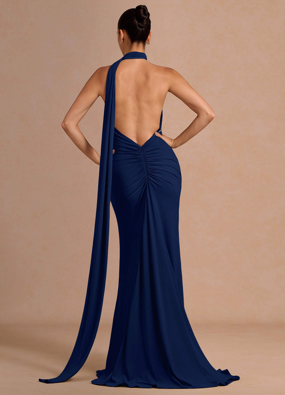 Miliani Sheath Neck-Tie Stretch Knit Evening Dress in Orange