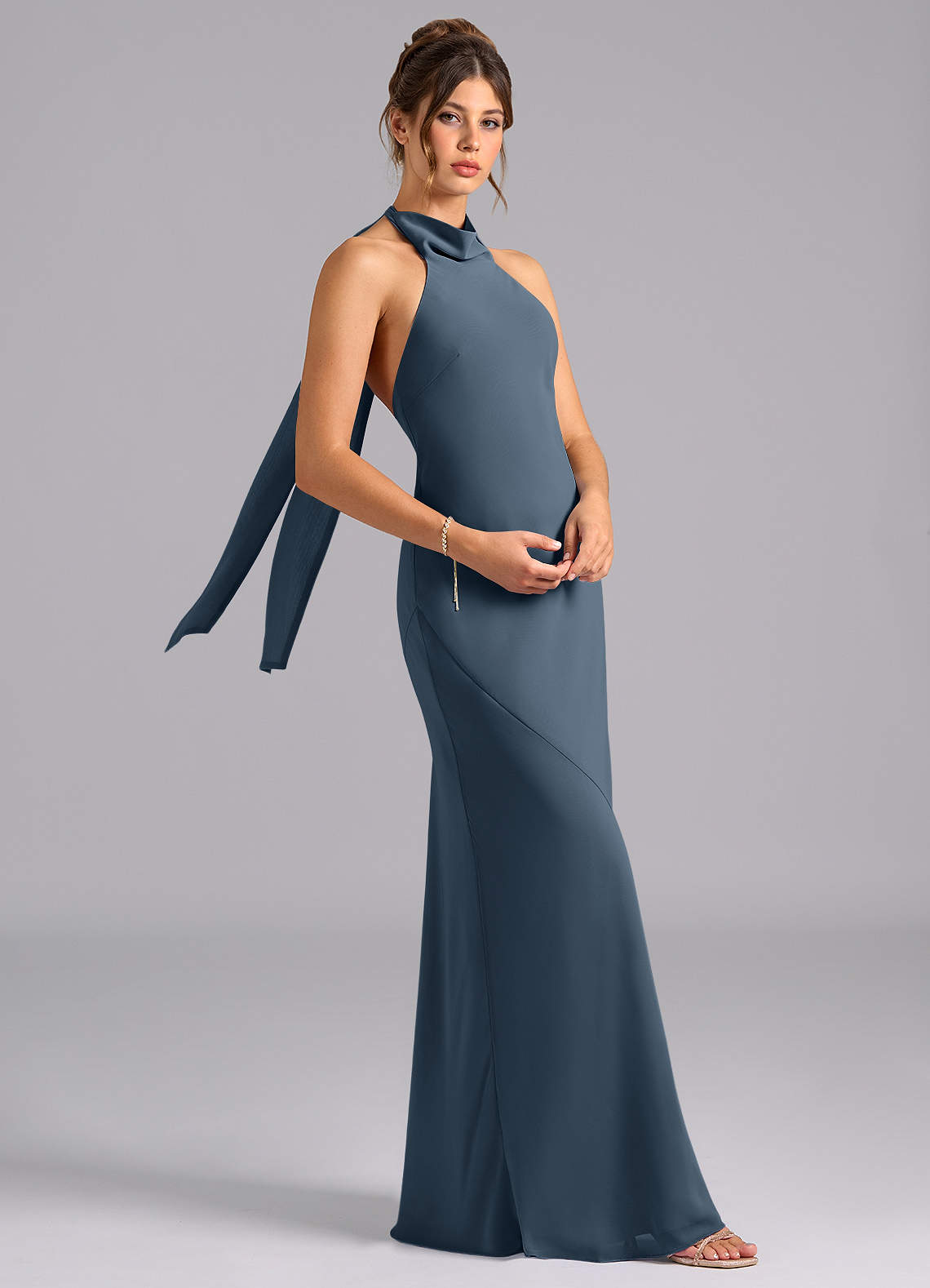 Velli Mermaid Halter Chiffon Bridesmaid Dress in Neptune