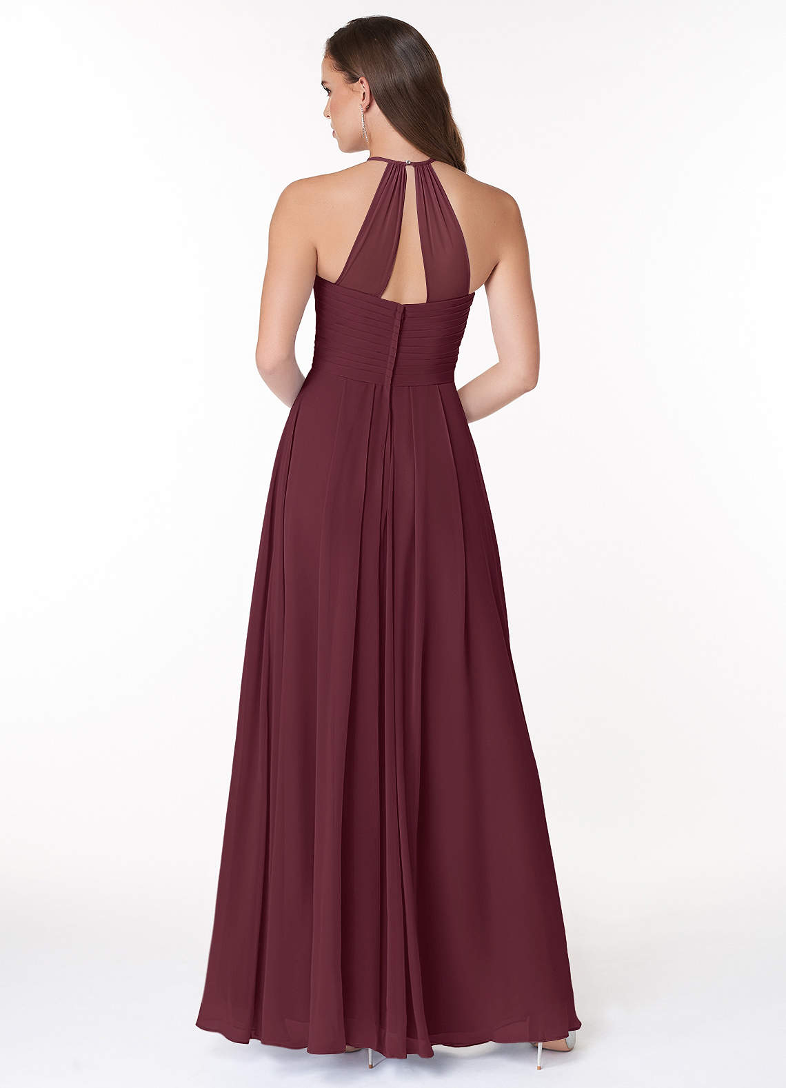 Ginger A-Line Halter Chiffon Bridesmaid Dress in Cabernet