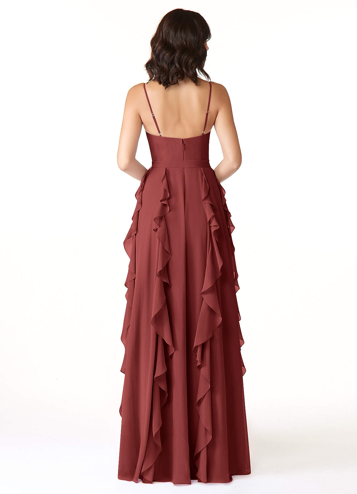 Peyton A-Line V-Neck Chiffon Bridesmaid Dress in Terracotta