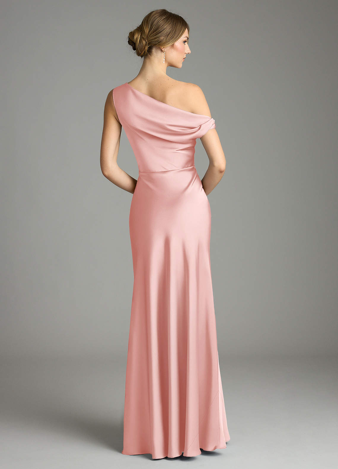Emerson Mermaid One-Shoulder Stretch Satin Bridesmaid Dress in Powder Pink
