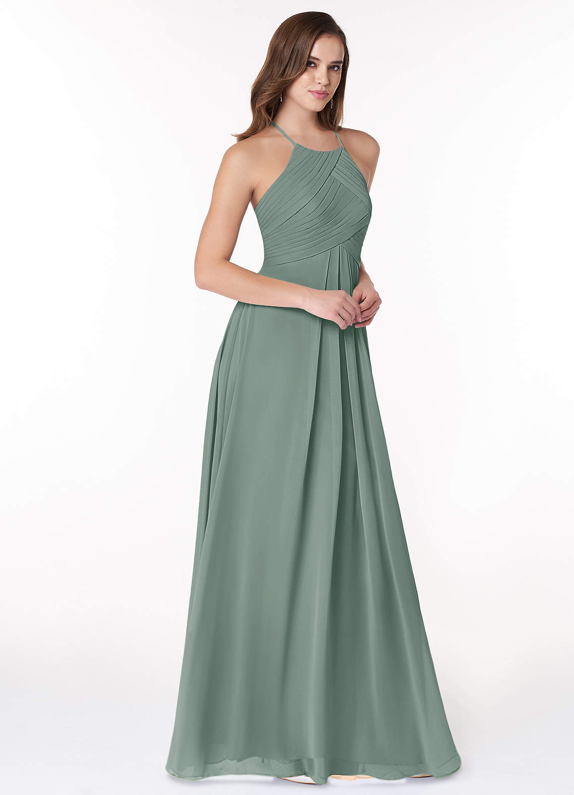 Ginger A-Line Halter Chiffon Bridesmaid Dress in Silver Sage