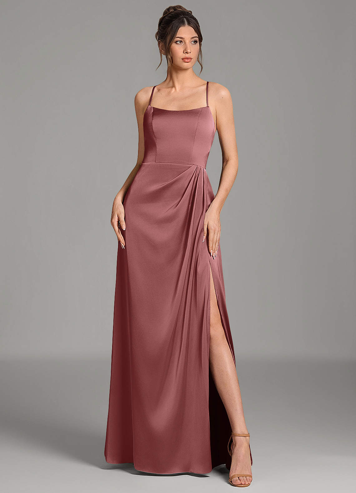 Frankie A-Line Scoop-Neck Stretch Satin Bridesmaid Dress in Amethyst