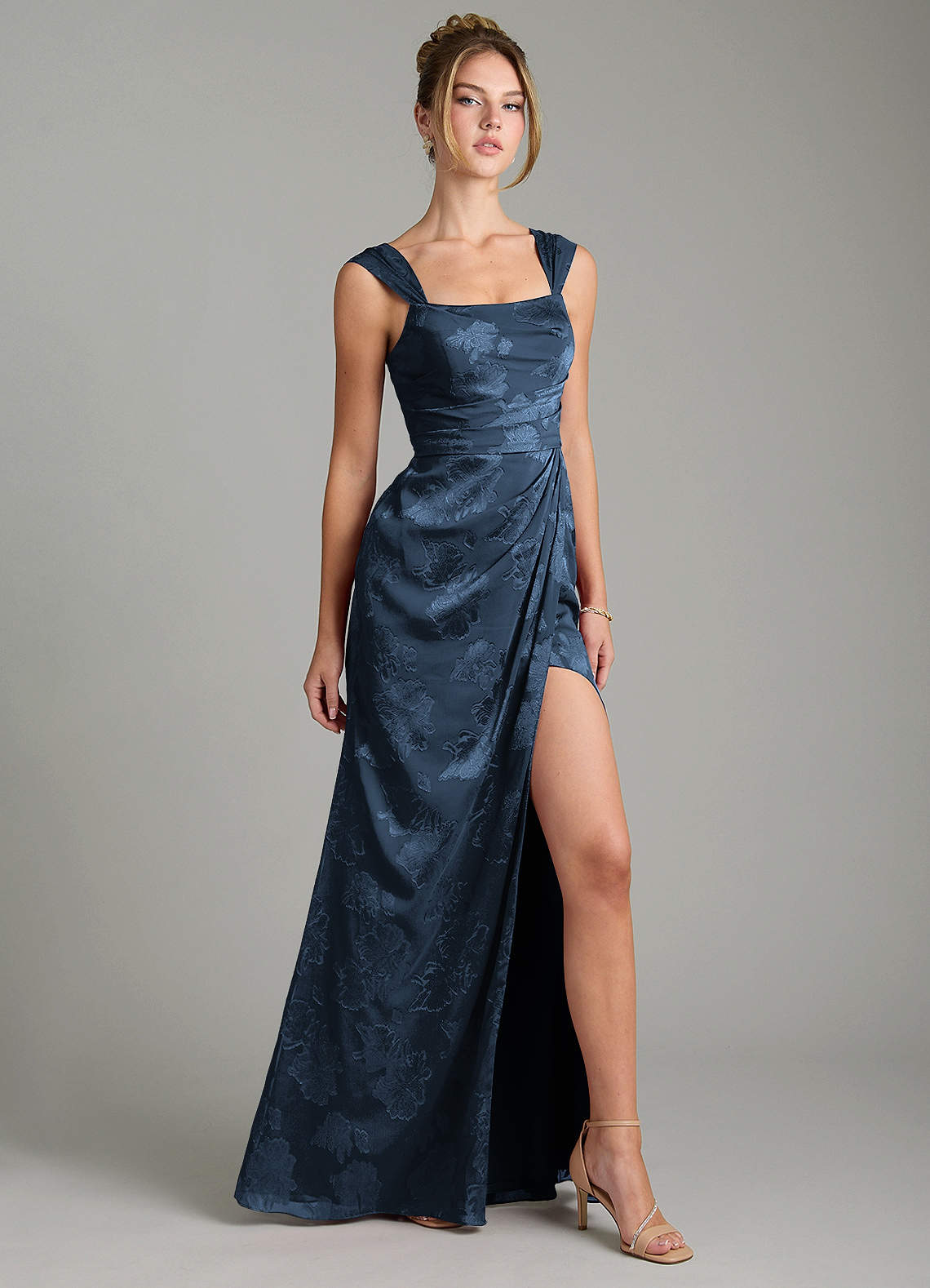 Kaelis Mermaid Scoop-Neck Jacquard Bridesmaid Dress in Dark Navy