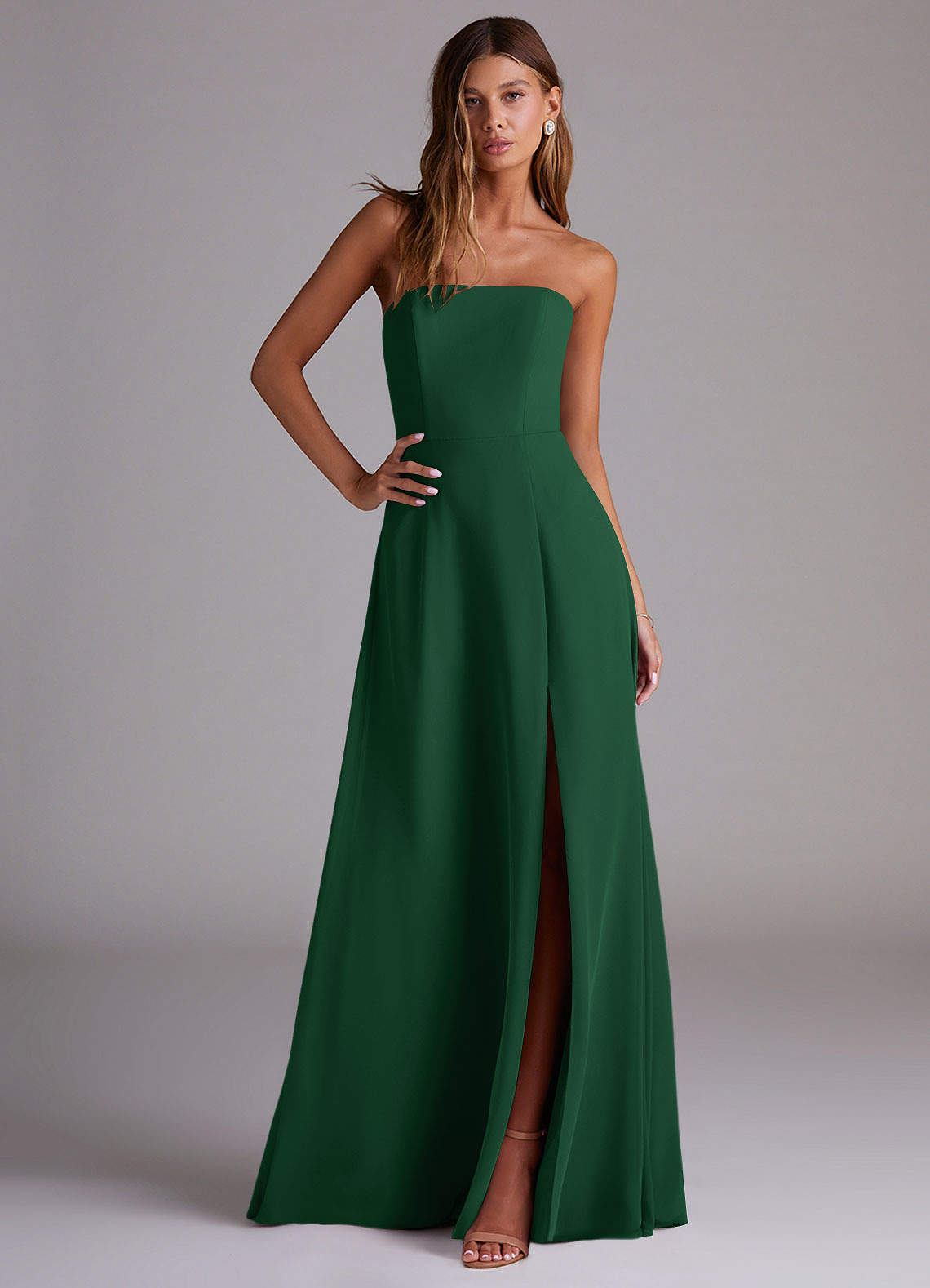 Wren A-Line Straight-Neck Chiffon Bridesmaid Dress in Dark Green
