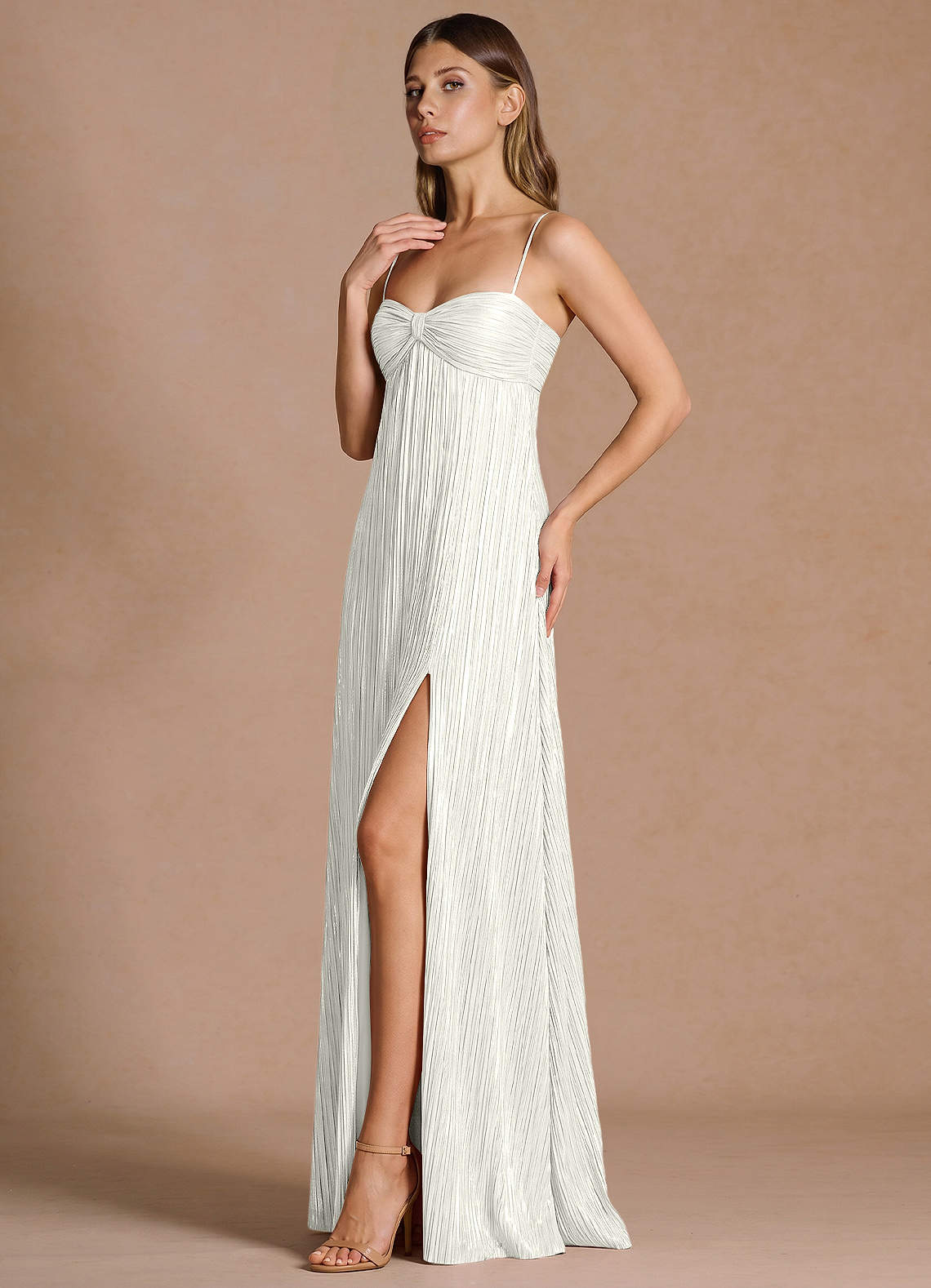 Emmeline A-Line V-Neck Floral Burnout Evening Dress in White