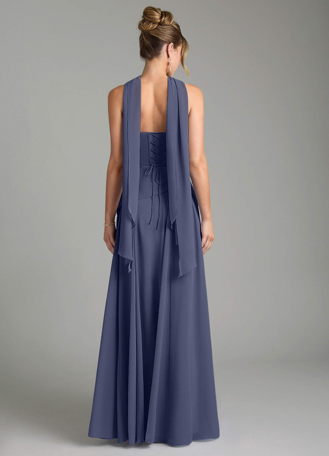Gabriela A-Line Cowl-Neck Chiffon Bridesmaid Dress in Stormy