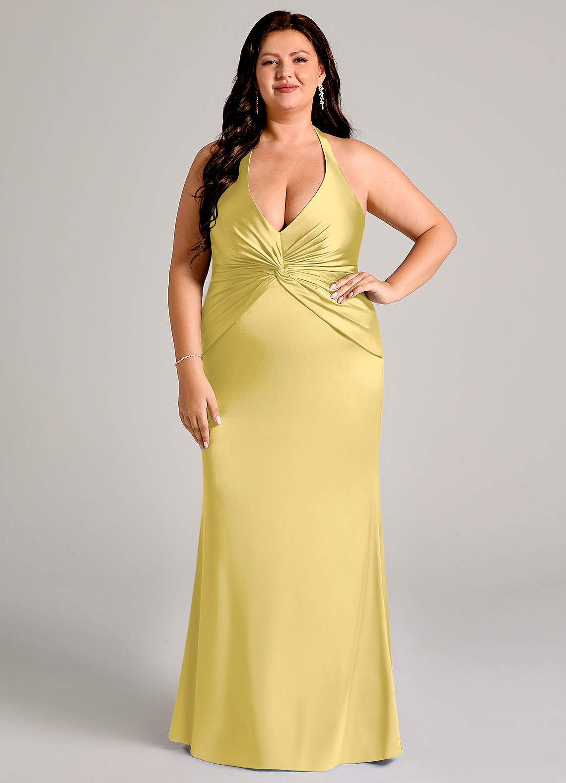 Valerie Mermaid V-Neck Stretch Satin Bridesmaid Dress in Canary