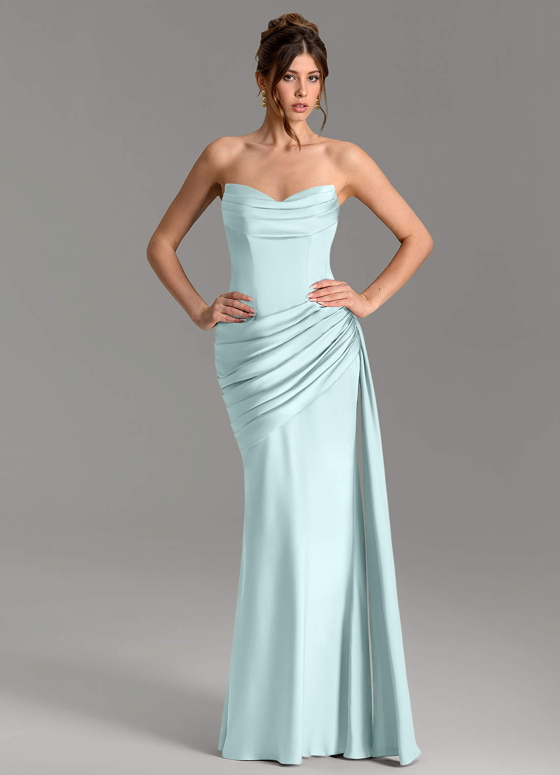 Zorah Mermaid Sweetheart Stretch Satin Bridesmaid Dress in Sea Glass