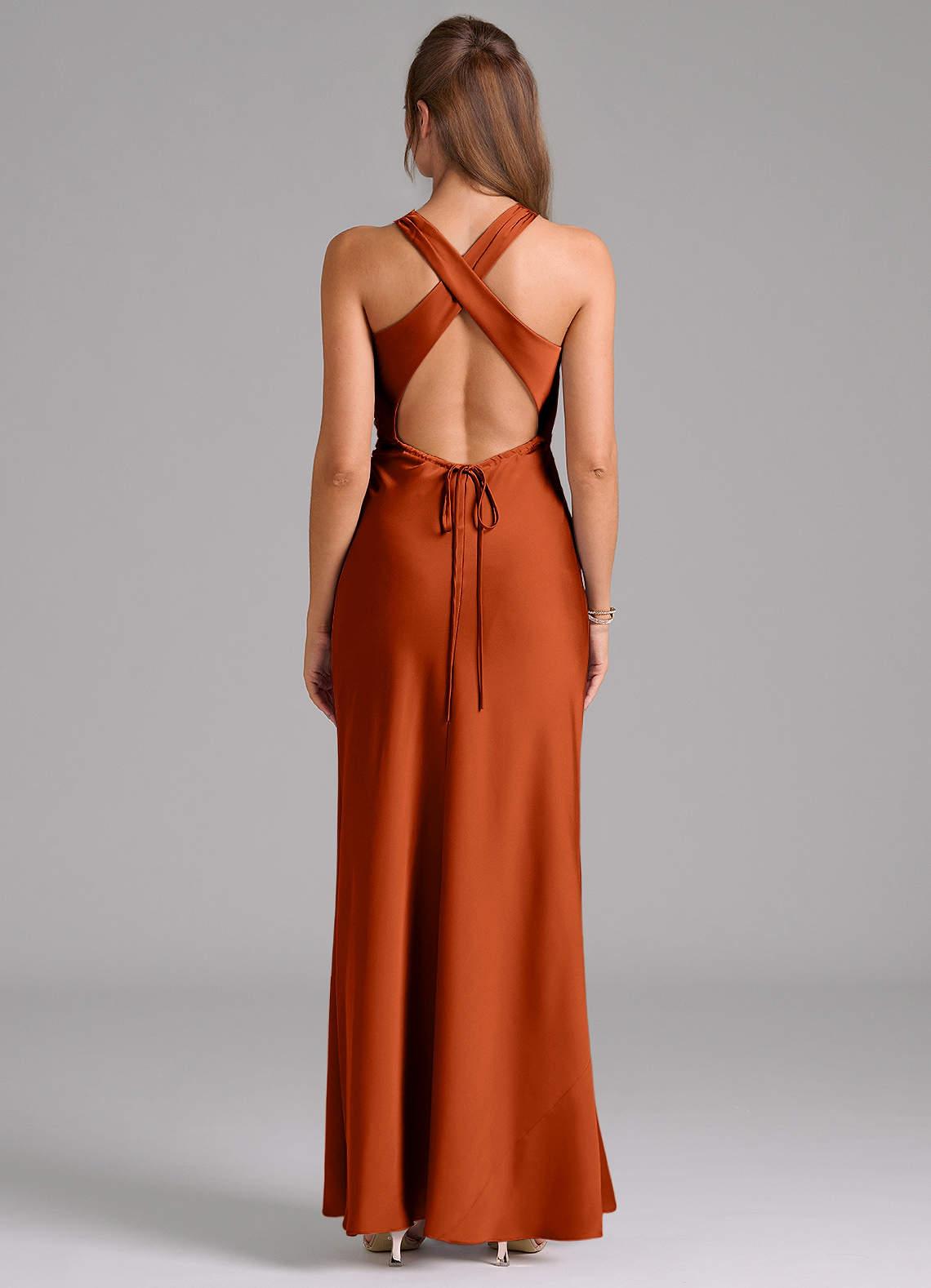Evadne Sheath Scoop-Neck Stretch Satin Bridesmaid Dress in Paprika