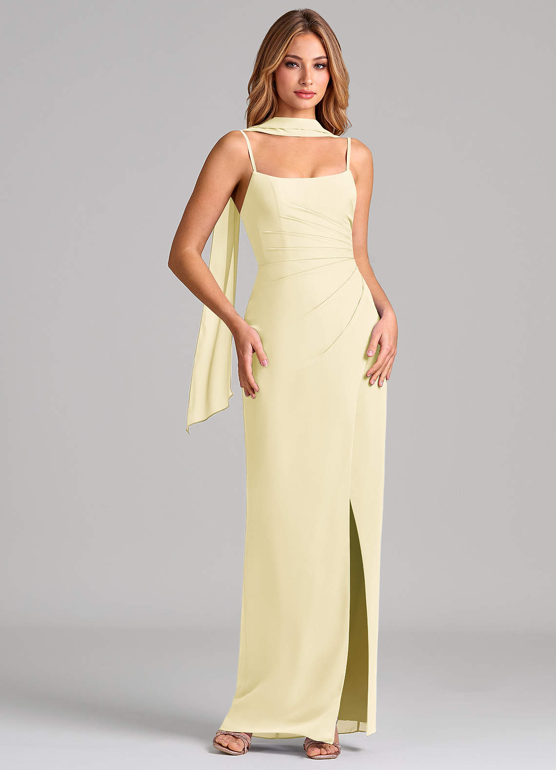 Calandra Sheath Scoop-Neck Chiffon Bridesmaid Dress in Lemon Sorbet