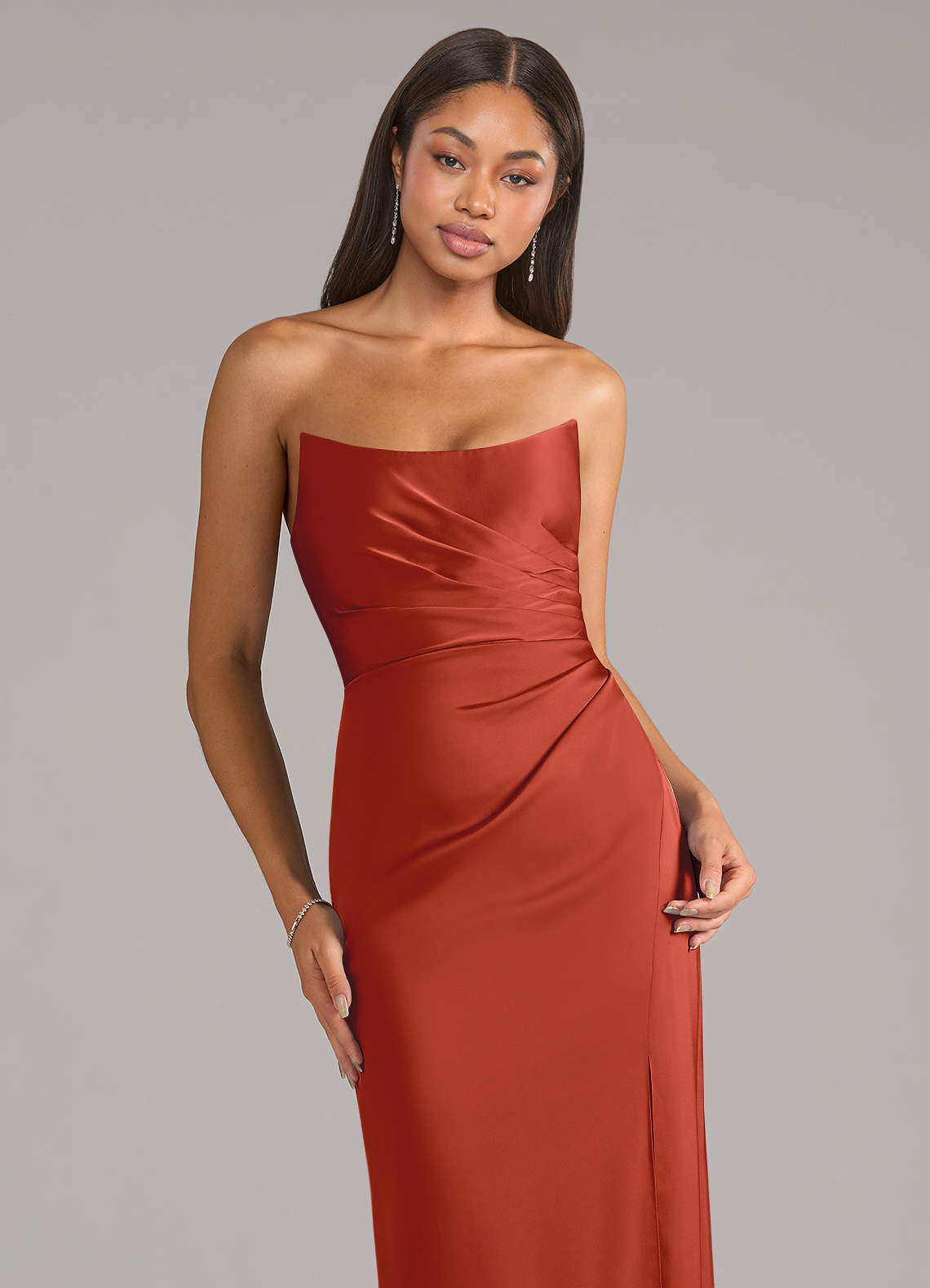 Marla Sheath Strapless Stretch Satin Bridesmaid Dress in Rust