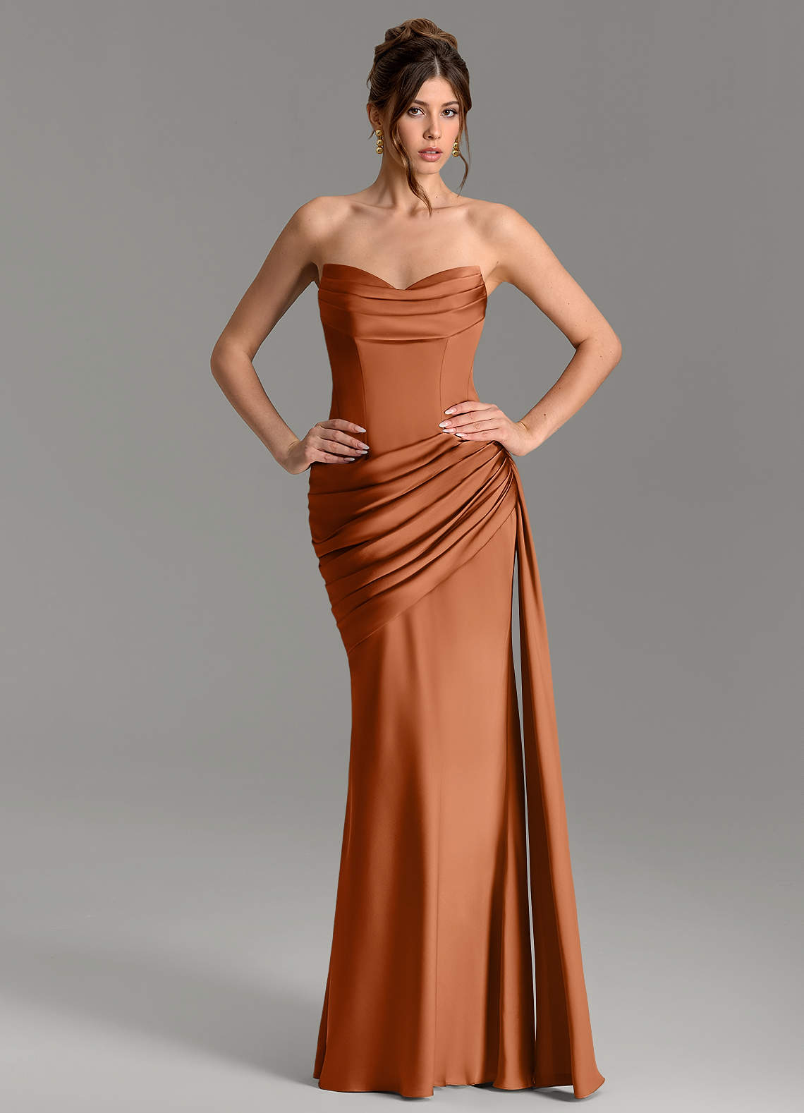 Zorah Mermaid Sweetheart Stretch Satin Bridesmaid Dress in Copper