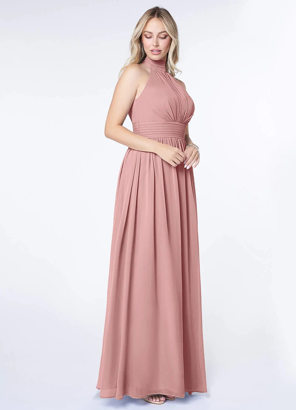 Iman A-Line Halter Chiffon Bridesmaid Dress in dusty rose