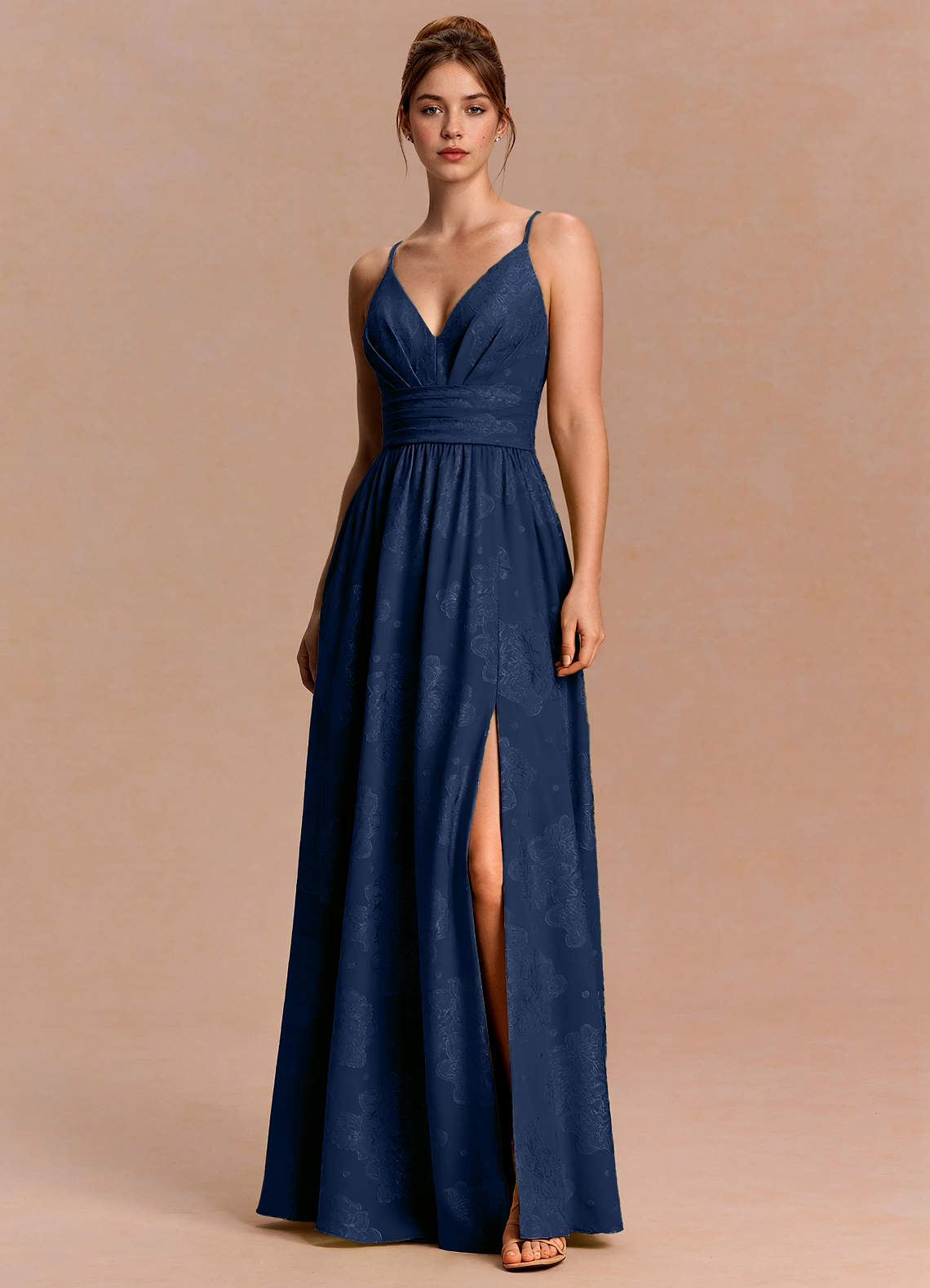 Anaëlle A-Line V-Neck Chiffon Burnout Evening Dress in Navy