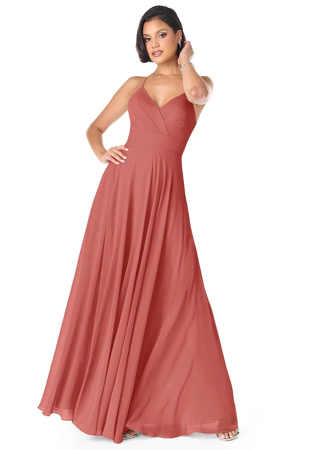 Avelina A-Line V-Neck Chiffon Bridesmaid Dress in Antique Rose