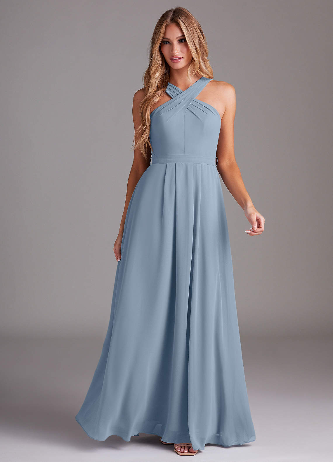 Dixie A-Line Halter Chiffon Bridesmaid Dress in dusty blue