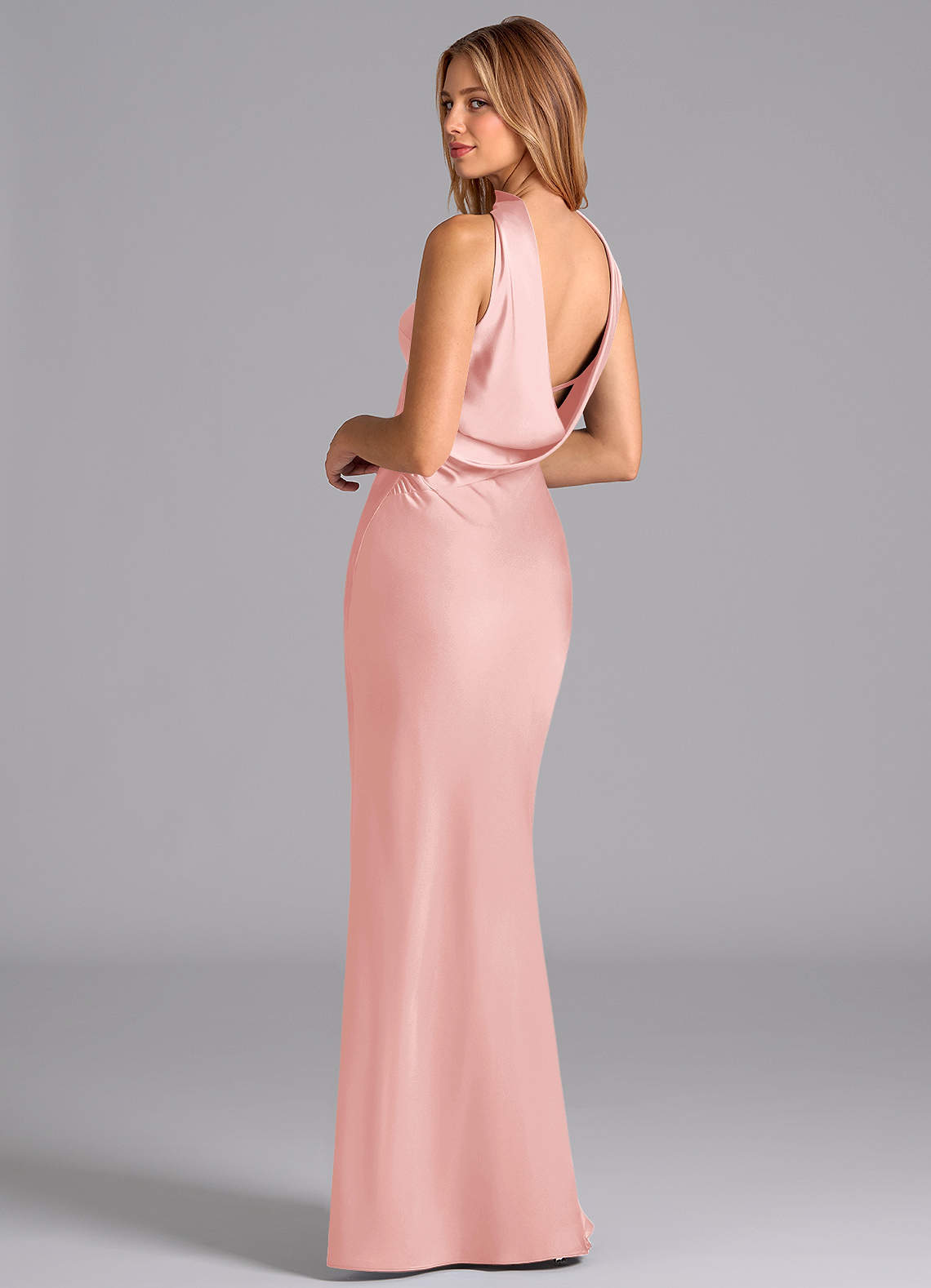 Lusinda Mermaid Strapless Stretch Satin Bridesmaid Dress in Powder Pink