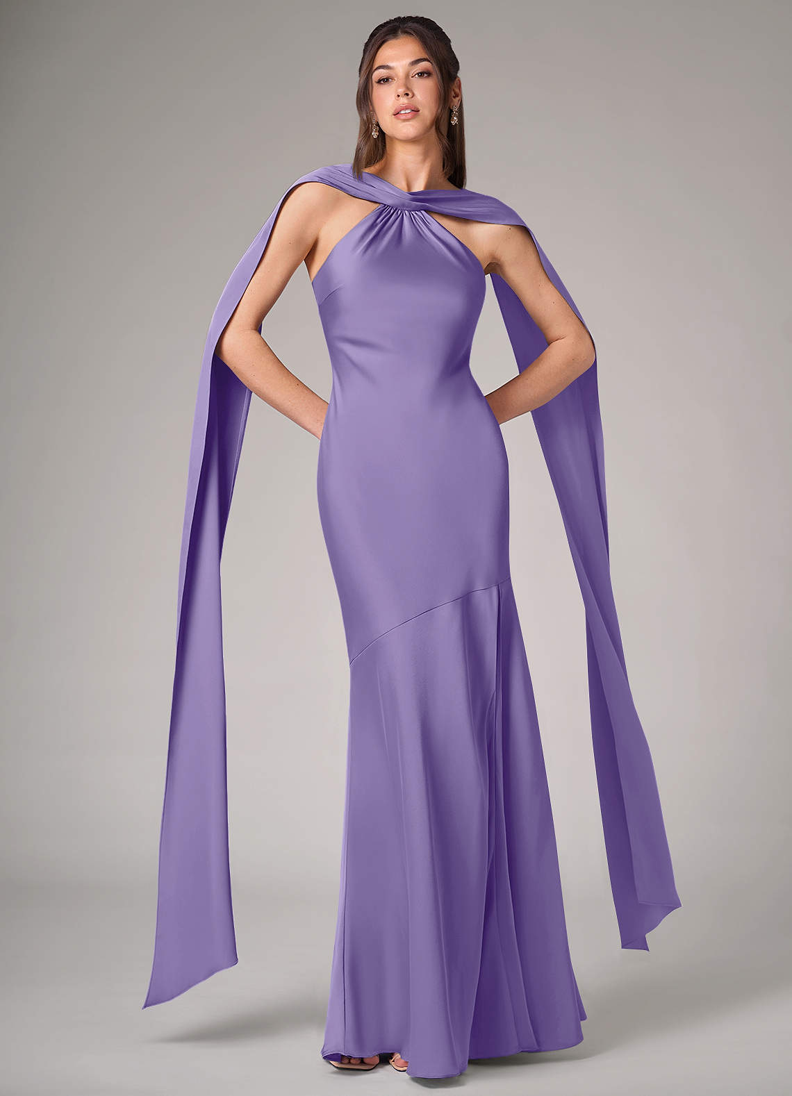 Kinsley Mermaid Halter Stretch Satin Bridesmaid Dress in Tahiti