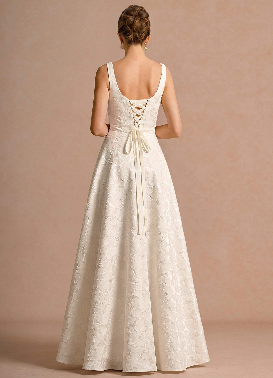 Effie A-Line Square-Neck Jacquard Evening Dress in French White