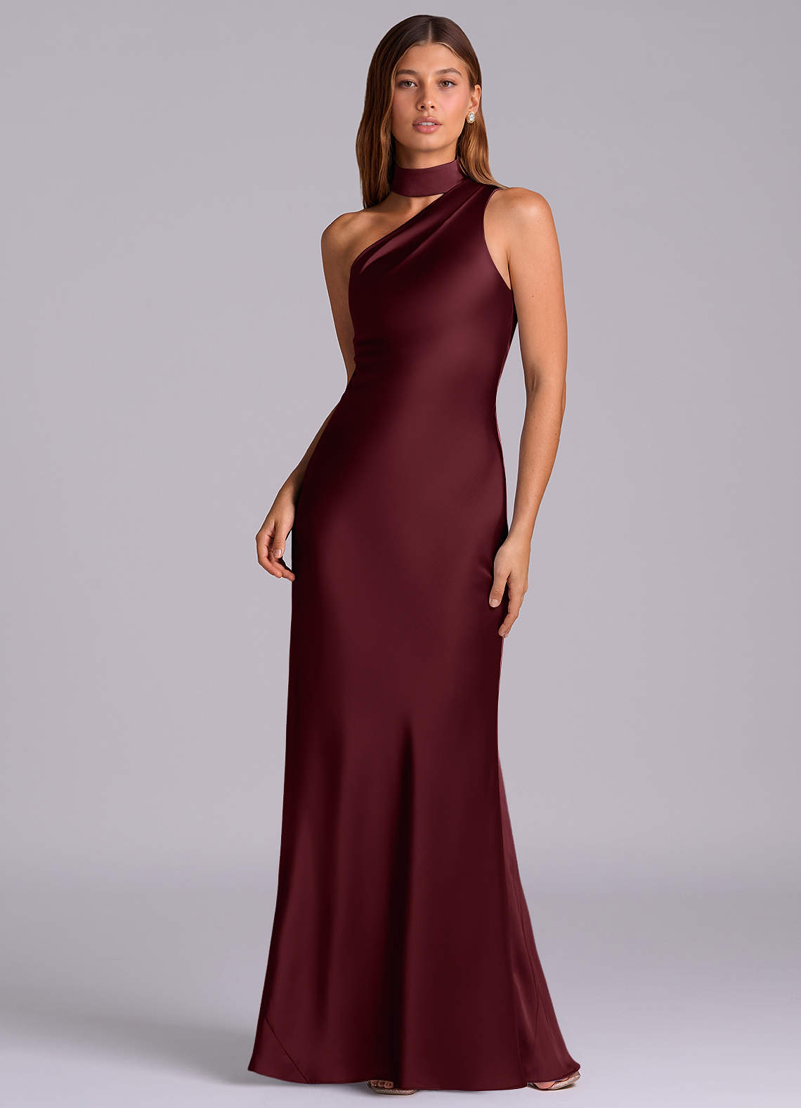 Seona Mermaid One-Shoulder Stretch Satin and Tulle Bridesmaid Dress