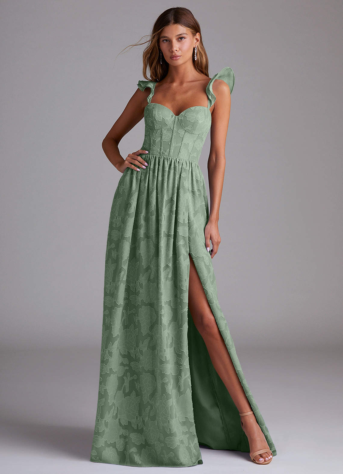 Denisse A-Line Sweetheart Floral Burnout Bridesmaid Dress in Matcha