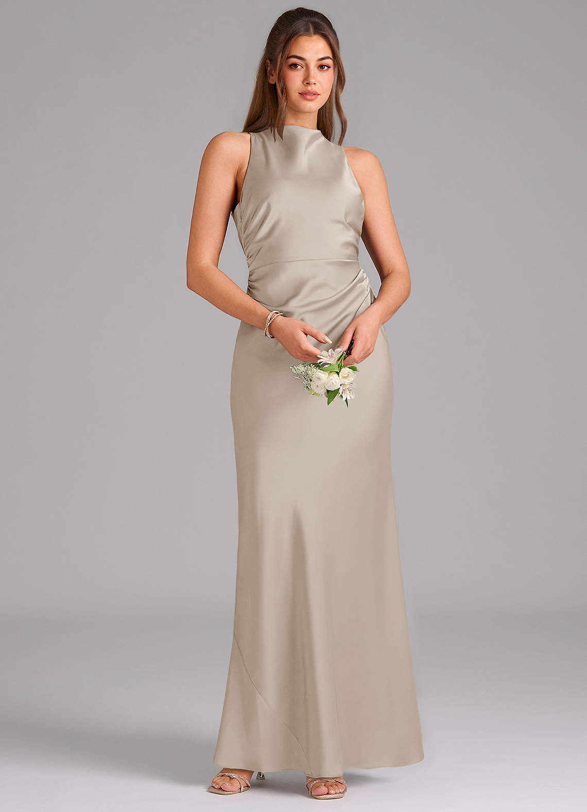 Evadne Sheath Scoop-Neck Stretch Satin Bridesmaid Dress in Frost