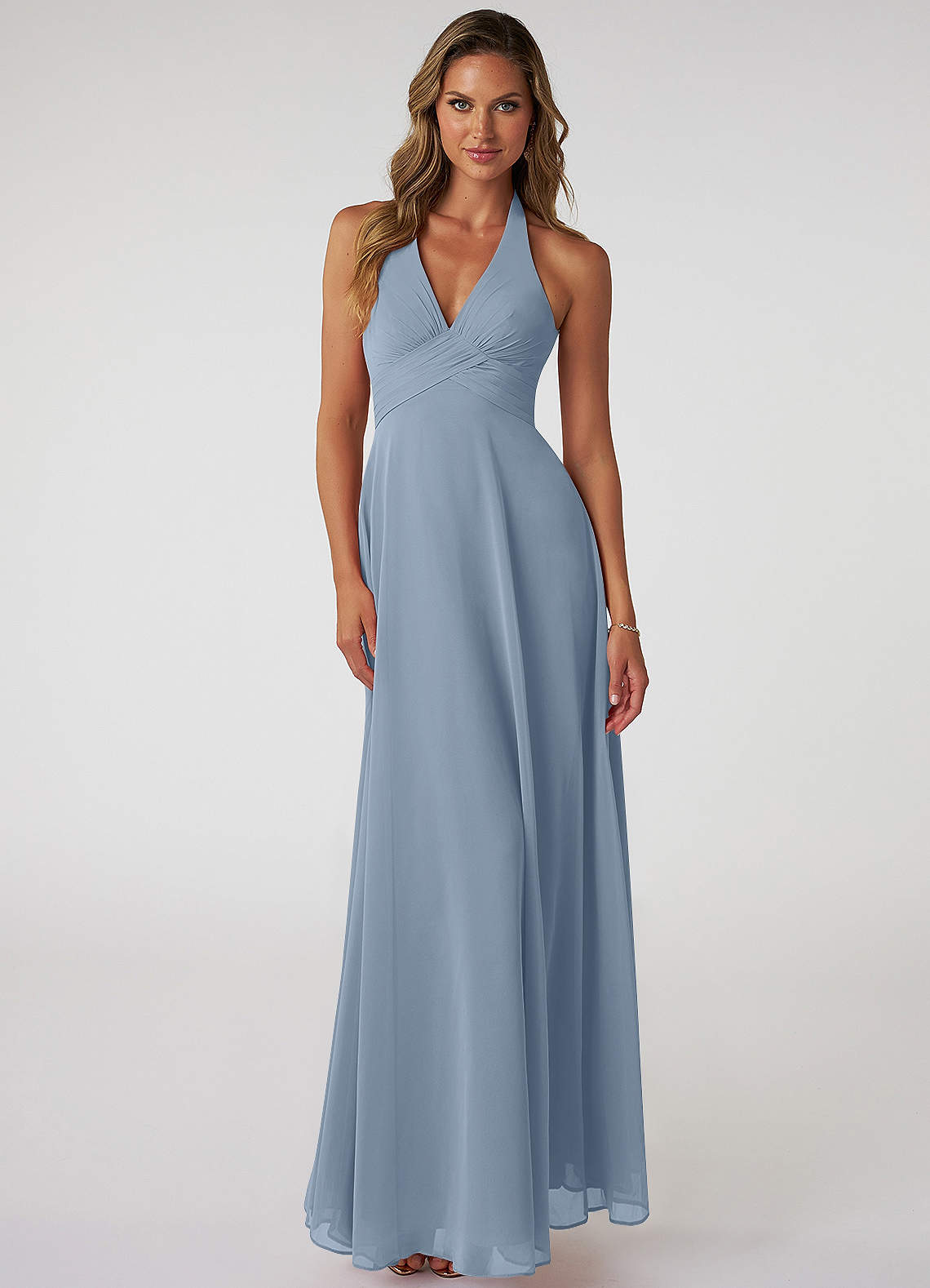 Tessie A-Line V-Neck Chiffon Bridesmaid Dress in dusty blue