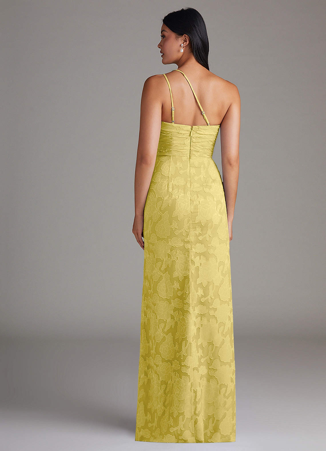 Eren Sheath One-Shoulder Floral Burnout Bridesmaid Dress in Canary