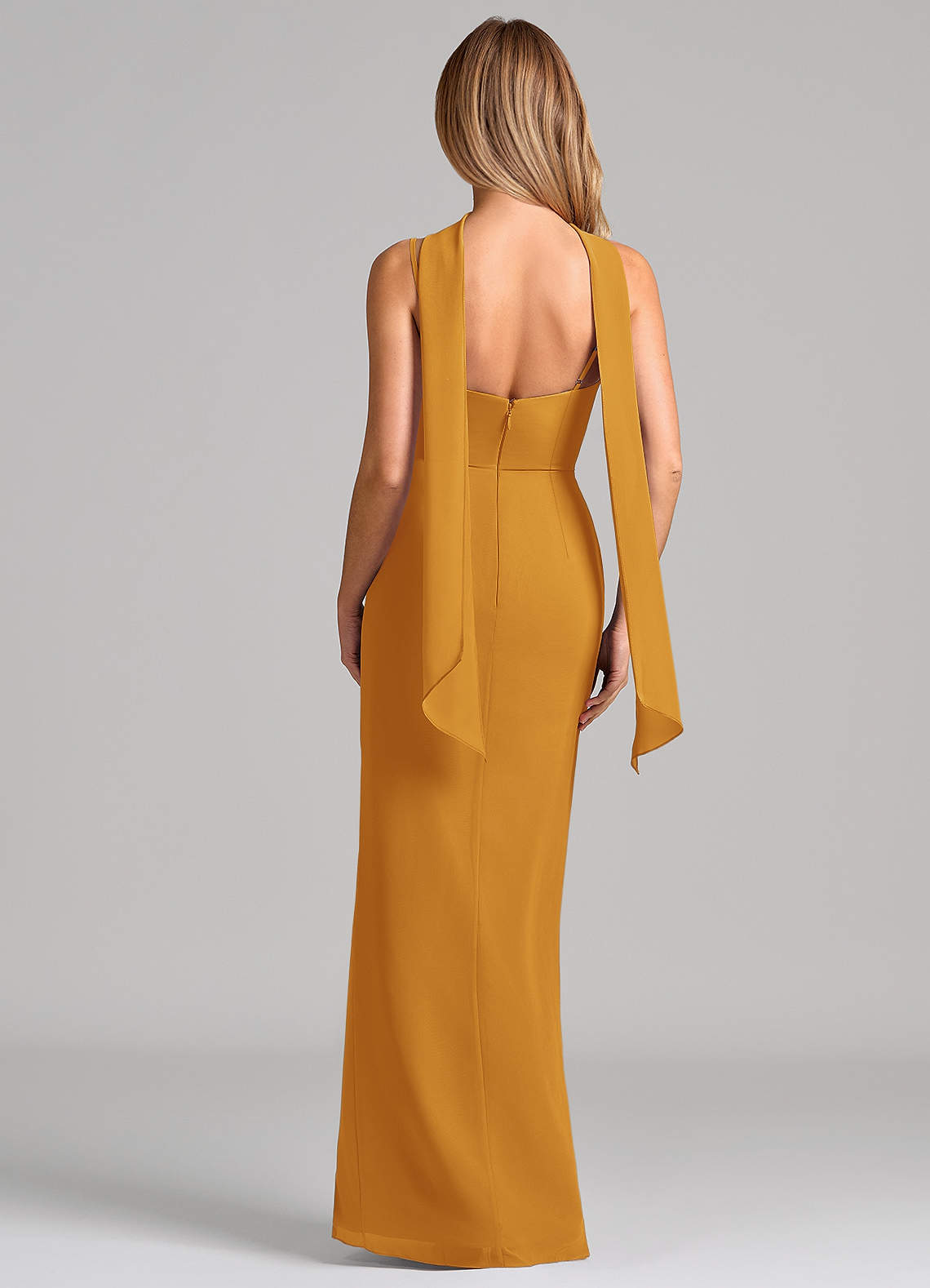 Calandra Sheath Scoop-Neck Chiffon Bridesmaid Dress in butterscotch