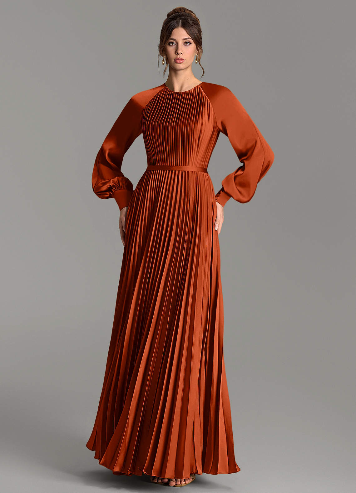 Grayson A-Line Scoop-Neck Stretch Satin Bridesmaid Dress in Paprika