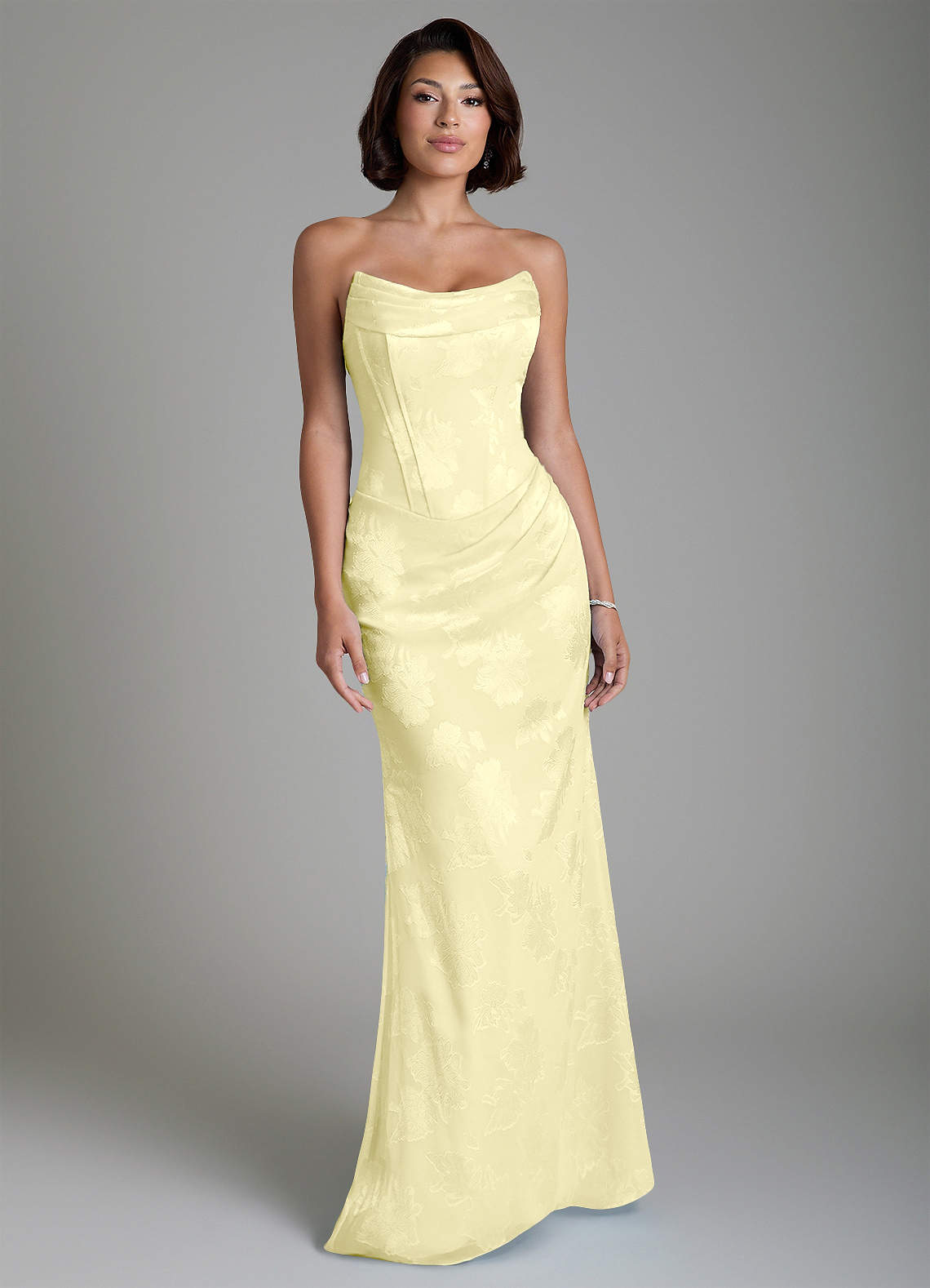 Ariah Mermaid Cowl-Neck Jacquard Bridesmaid Dress in Lemon Sorbet