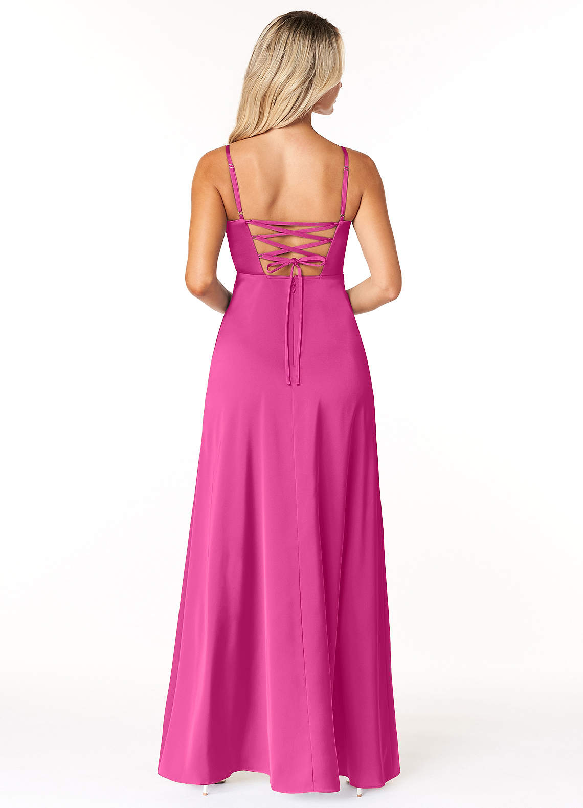 Marchella A-Line V-Neck Stretch Satin Bridesmaid Dress in Fuchsia